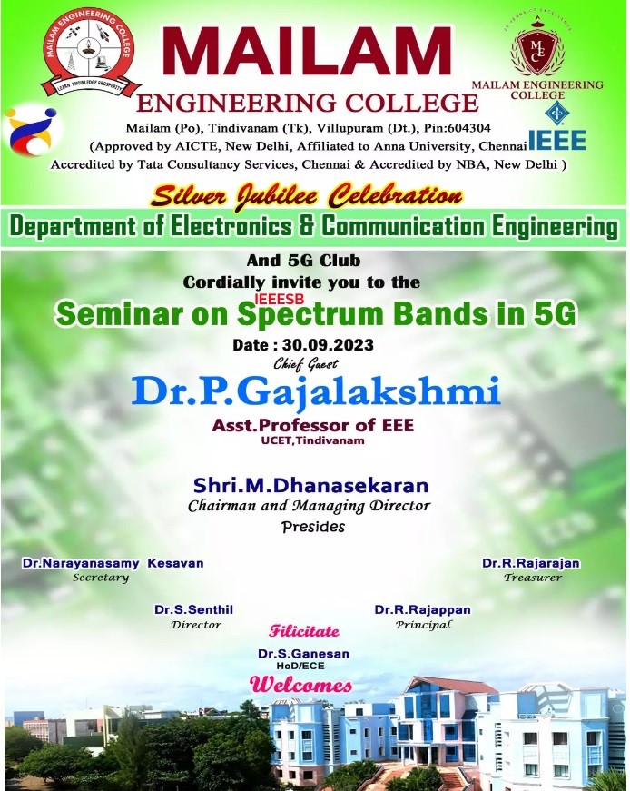 The Department of Electronics and Communication Engineering is organized "Technical Seminar in the topic of spectrum bands in 5G "under 5G Club activity on 30.09.2023
