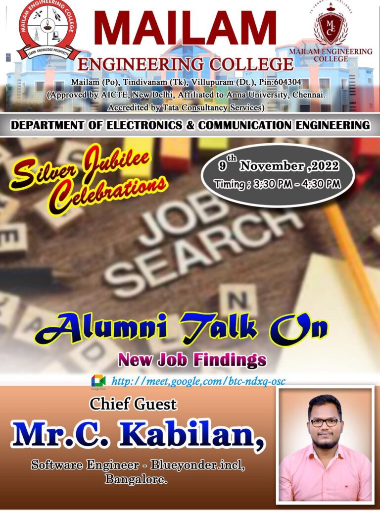 ECE Department has conducted  an  Alumni Talk for our students during the month of November 2022 - 09.11.2022