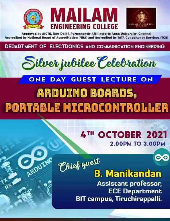The Department of Electronics and Communication organized Guest lecture on “Arduino Boards, Portable Microcontroller on the account of silver Jubilee celebration ”on 04.10.2021