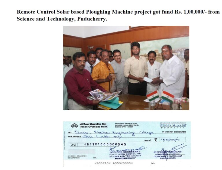 MEC Students Received fund Rs.1,00,000/- From science & technology, Puducherry.